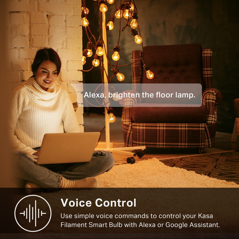 Bec LED inteligent cu filament TP-Link Kasa Smart KL60, Wi-FI, Android & IOS, E27, consum 7W, 450 lm, dimabil, Warm Amber - imagine 5